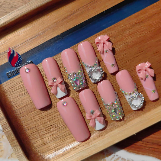 Gleamrain handmade nails long square M size for elegant everyday wear