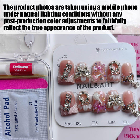 Gleamrain handmade press-on nails with duck shape and 3D flower design