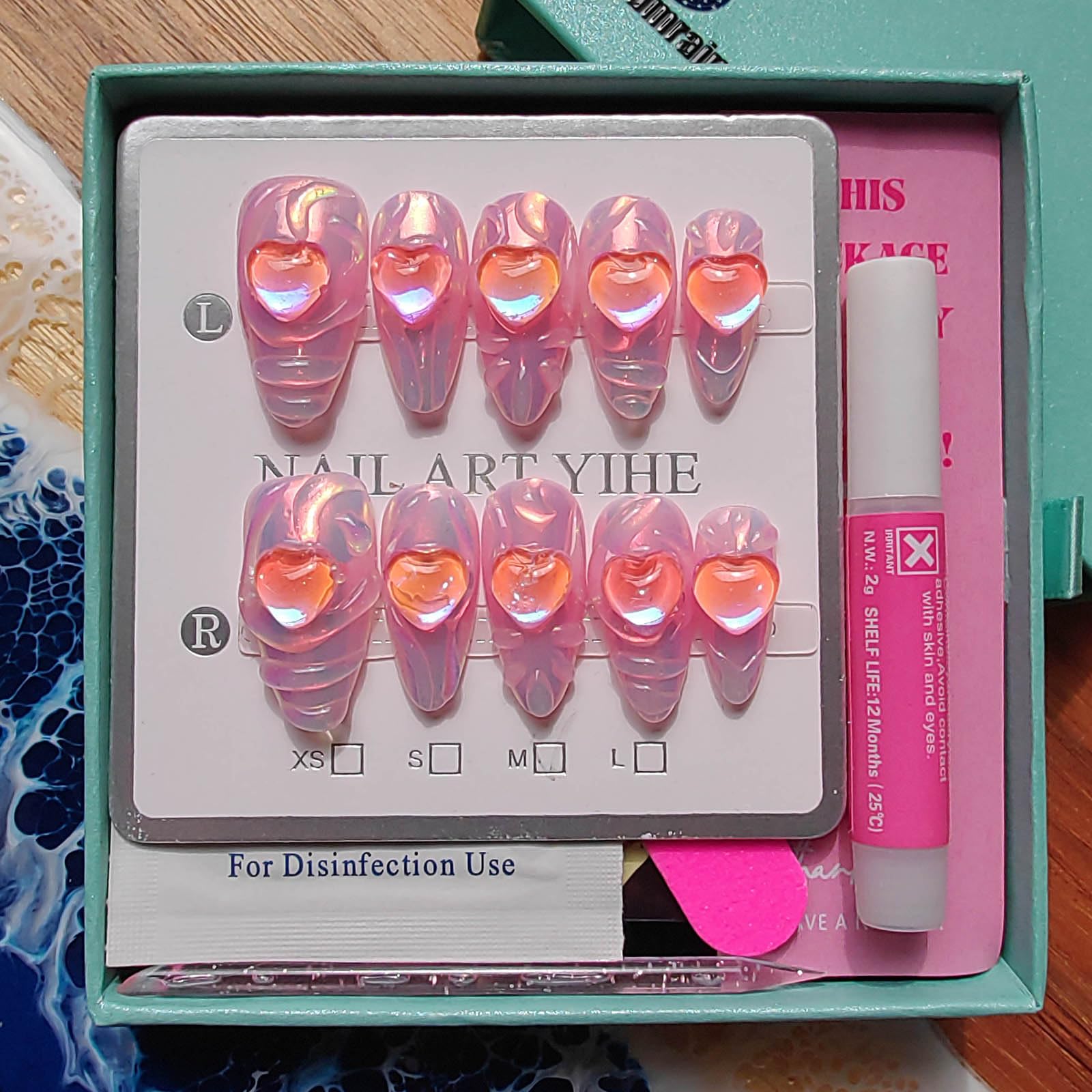 Gleamrain handmade press-on nails with pink base for versatile styling