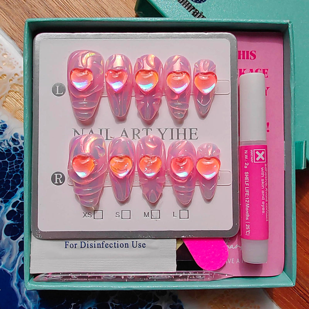 Gleamrain handmade press-on nails with pink base for versatile styling