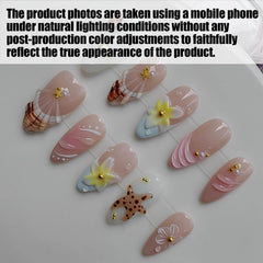 Gleamrain nails with flower and starfish 3D detail adds eye-catching texture.