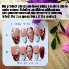 Gleamrain nails with 3D floral design for subtle texture