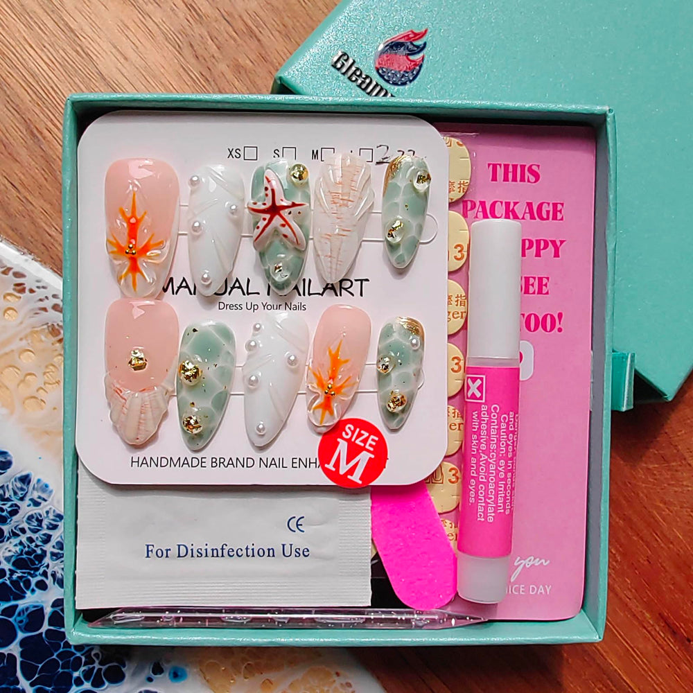 Gleamrain nails styled to pair with casual or formal outfits.