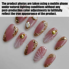 Gleamrain pink almond press-on nails with 3D floral patterns for texture