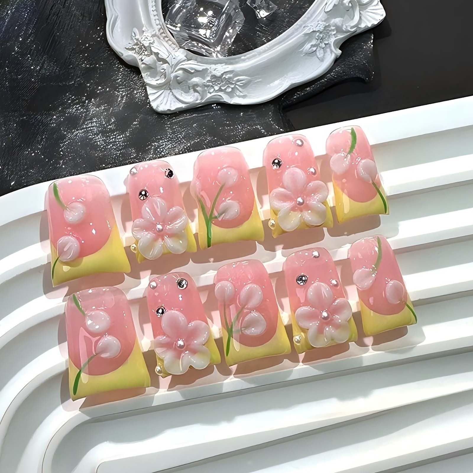 Gleamrain pink press on nails with duck base for elegant daily wear