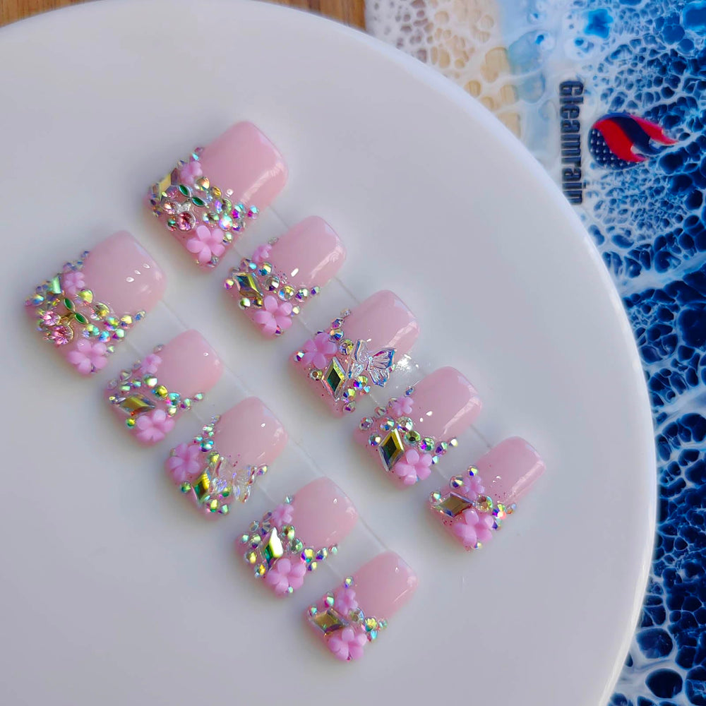 Gleamrain pink press-on nails with duck design for versatile everyday elegance.