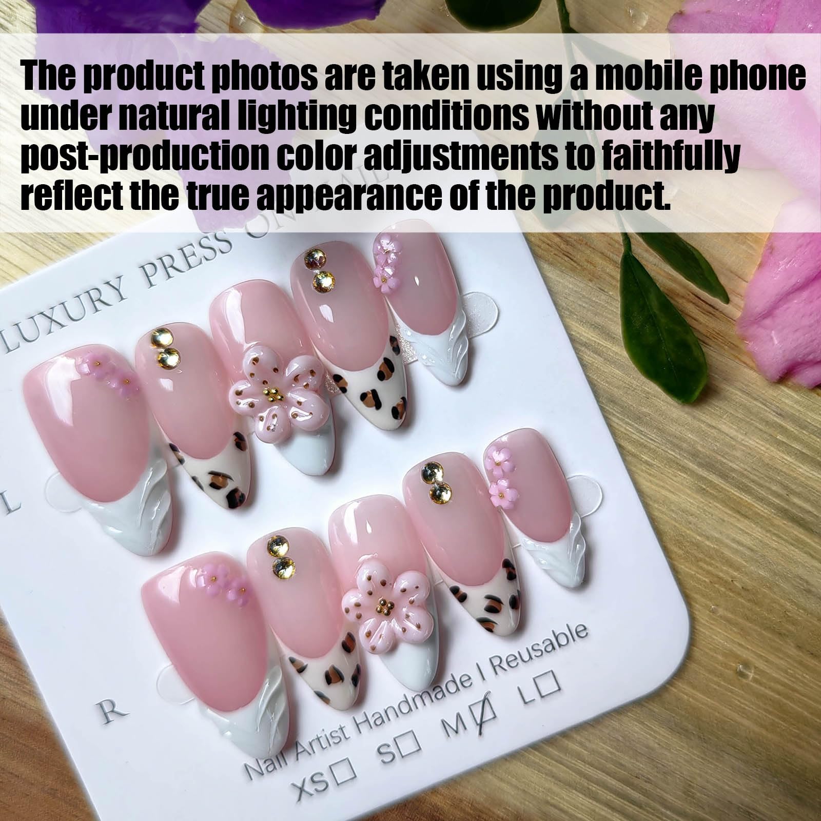 Gleamrain three-dimensional floral pattern nails for a chic event look.