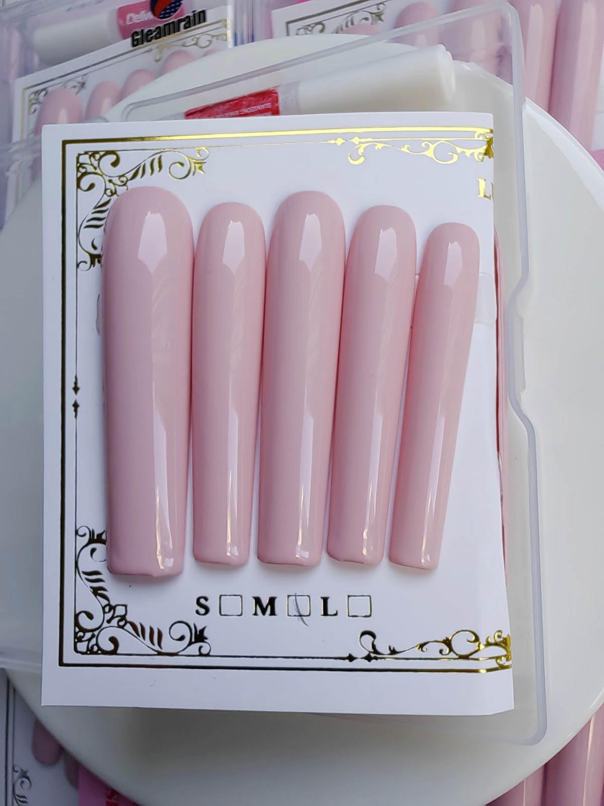 Gleamrain XXL press-on nails featuring 3D floral design in pink hues