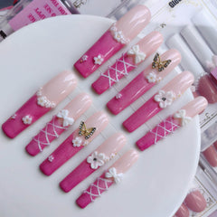 Gleamrain Xxl press on nails pink French tips for everyday elegance.