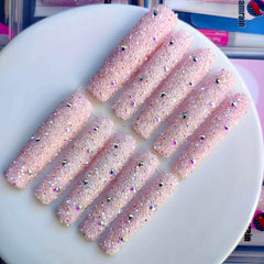 Gleamrain XXL press-on nails with square floral pattern for elegant everyday wear