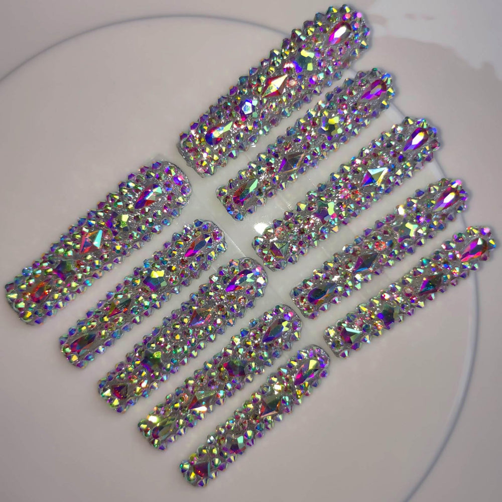 Gleamrain XXL press-on nails with rhinestone pattern for elegant sparkle