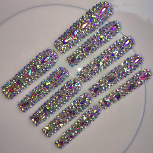 Gleamrain XXL press-on nails with rhinestone pattern for elegant sparkle