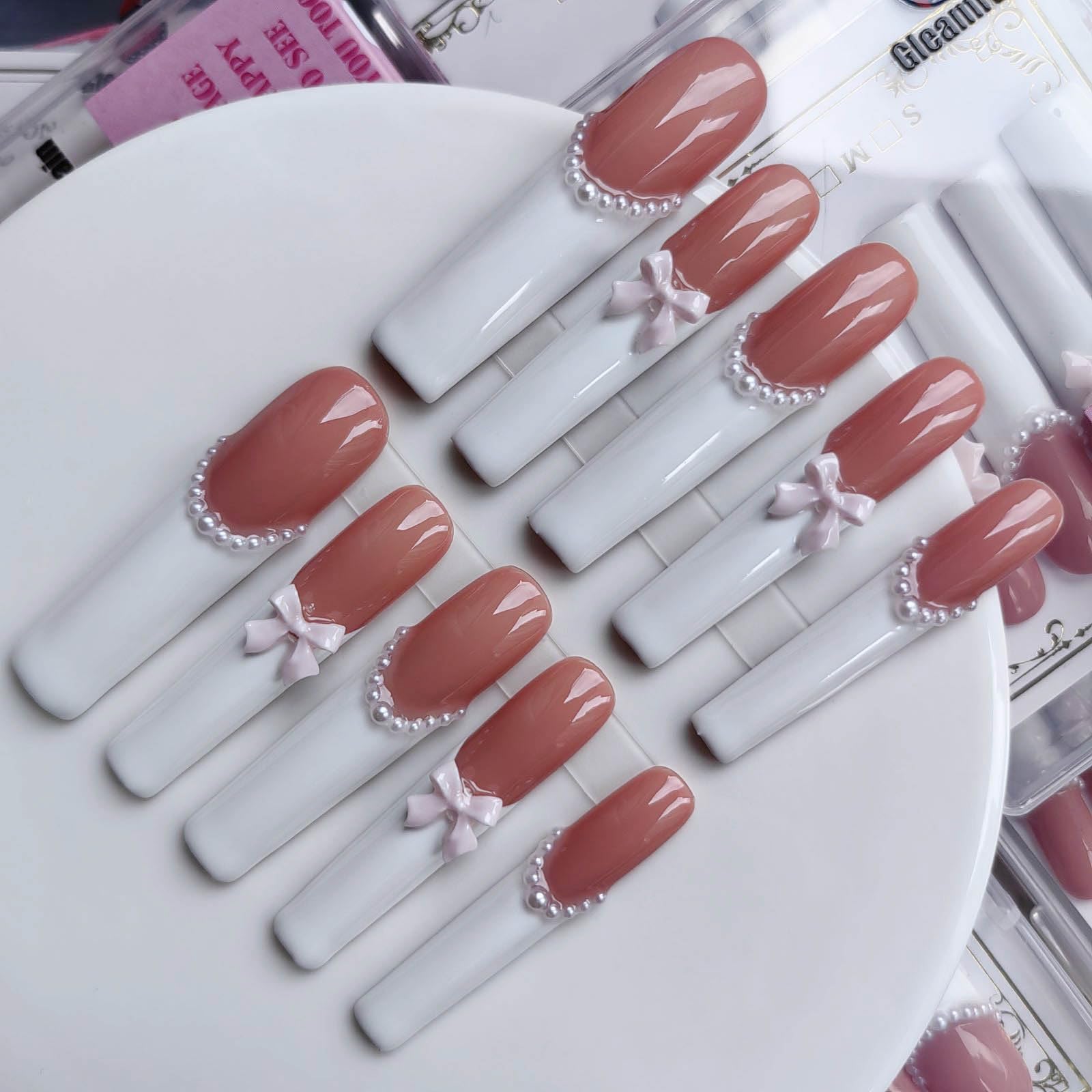 Gleamrain XXL square nails with white French tips for everyday elegance.