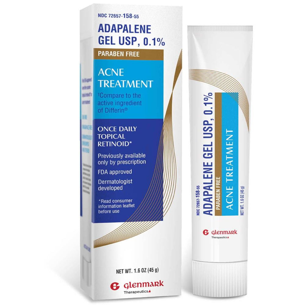 Glenmark Therapeutics Adapalene Gel 0.1% 45g tube for daily acne care