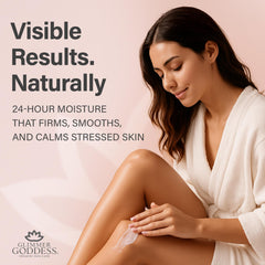 Glimmer Goddess application with almond and coconut oils on skin.