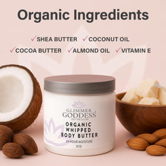 Glimmer Goddess organic whipped body butter 8oz packaging ready for use
