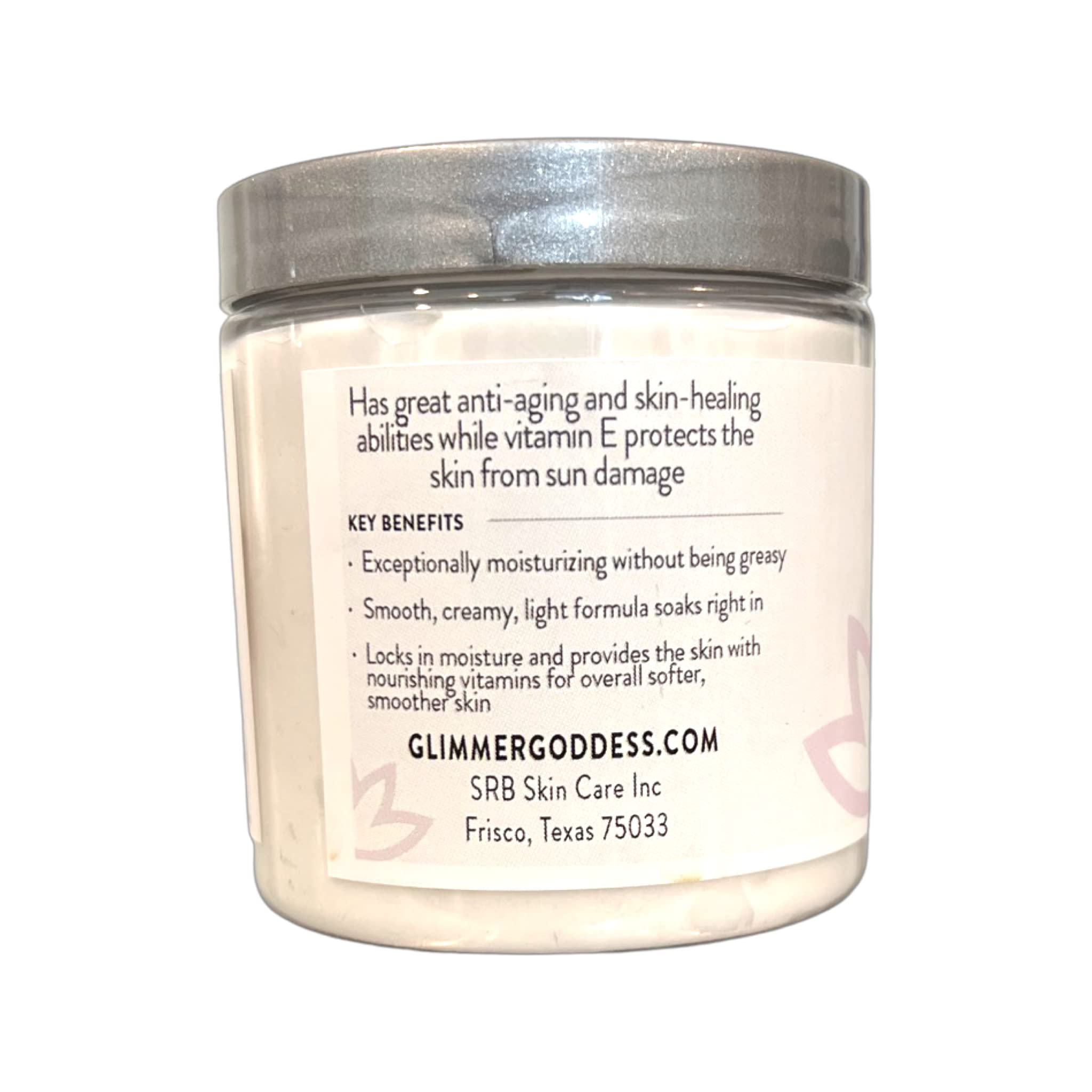 Glimmer Goddess bottle with lavender lemon label showcases calming scent and clean ingredients.
