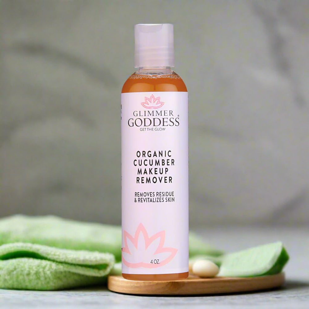 GLIMMER GODDESS organic aloe vera leaf juice soothes skin during cleansing.
