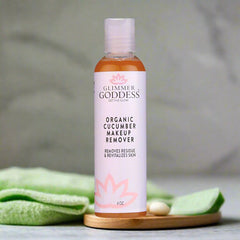 GLIMMER GODDESS organic aloe vera leaf juice soothes skin during cleansing.