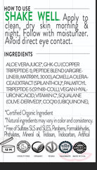 Glimmer Goddess serum-label-closeup communicates fragrance-free formula.