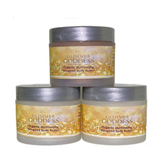 GLIMMER GODDESS Shimmer Body Butter bronze-jar provides radiant hydration and warm glow.