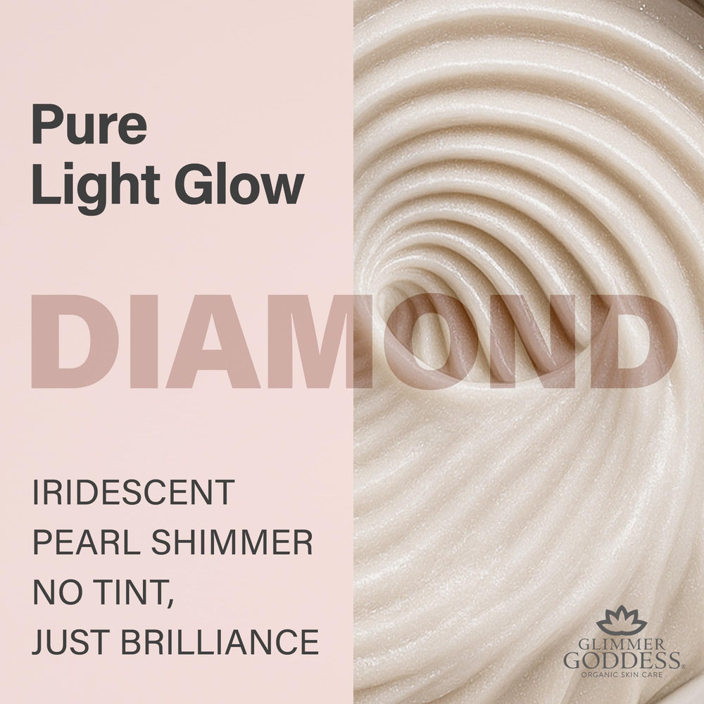 Glimmer Goddess Shimmer Body Butter diamond shimmer detail adds a soft, shimmering touch.