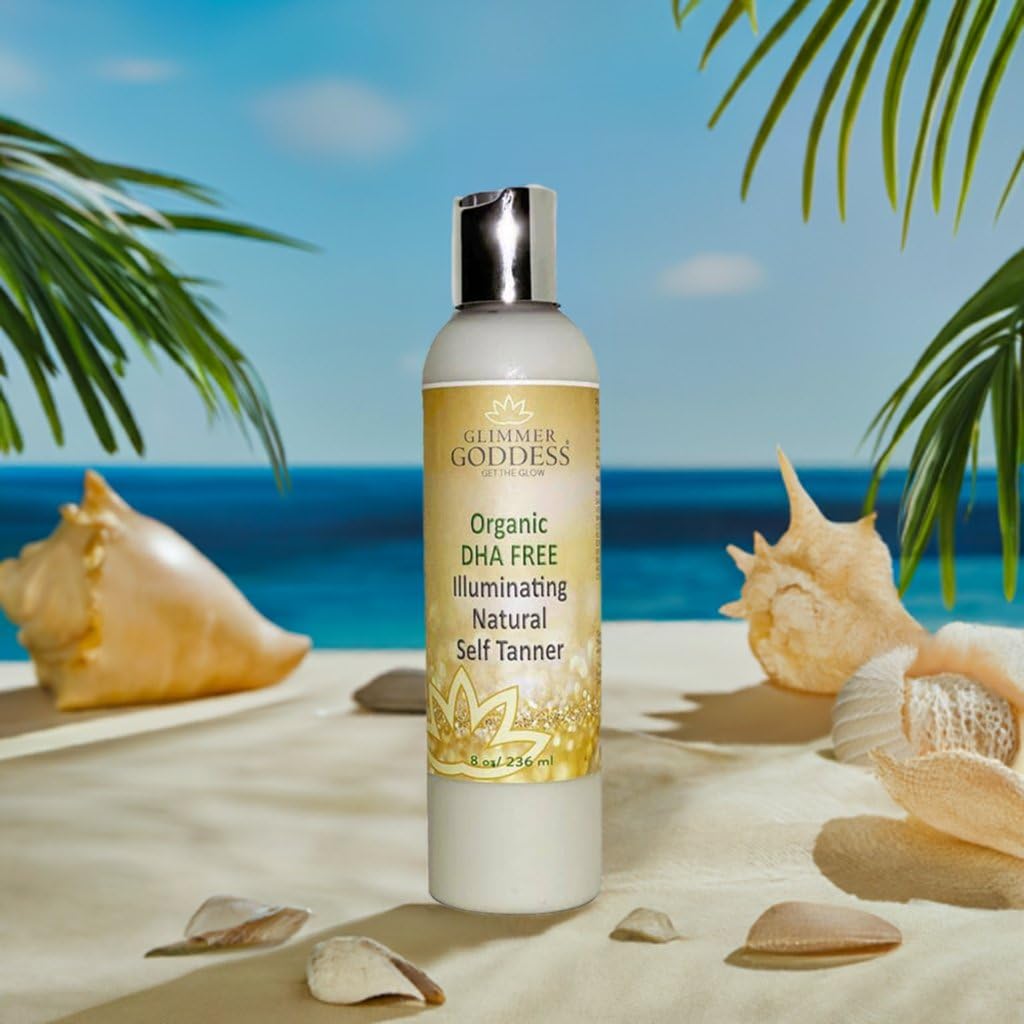 Glimmer Goddess vitamin E and cocoa butter hydrate for a soft, hydrated finish.