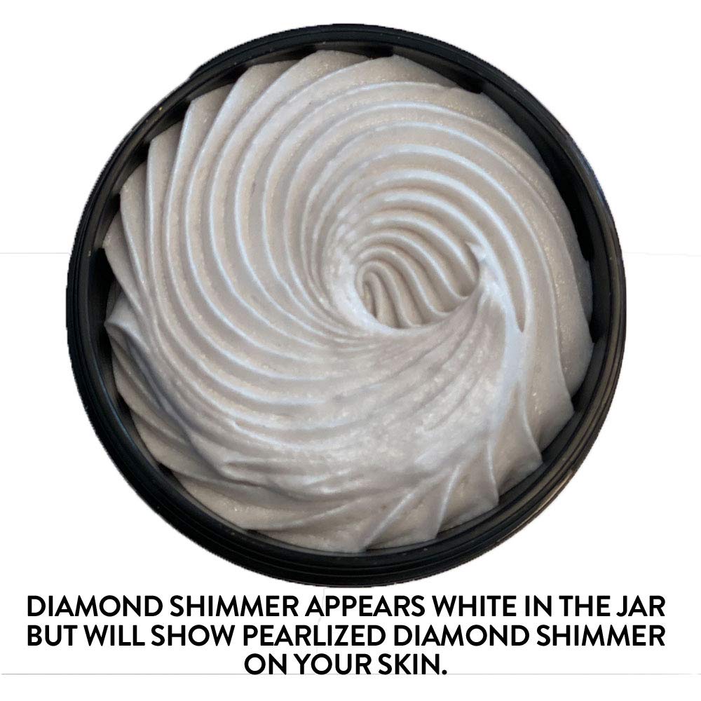 Closeup of whipped shea texture from GLIMMER GODDESS Shimmer Body Butter.