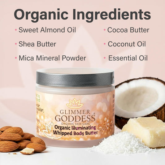 Close-up of Glimmer Goddess whipped shea texture for rich hydration.