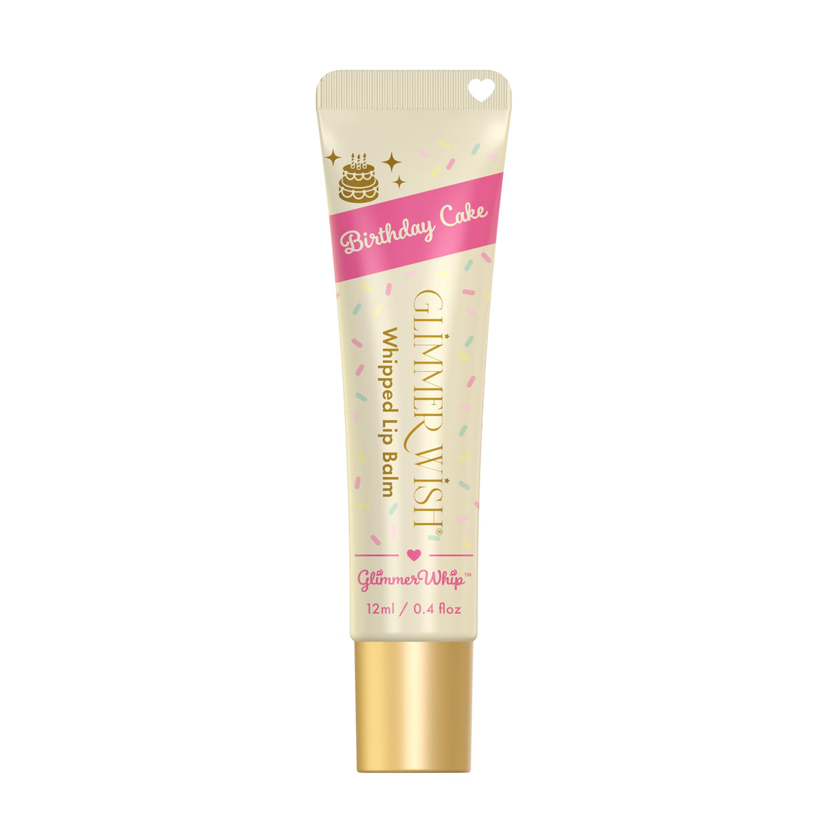 Glimmer Wish Glimmer Whip Birthday Cake tube applying smoothly for hydrated lips