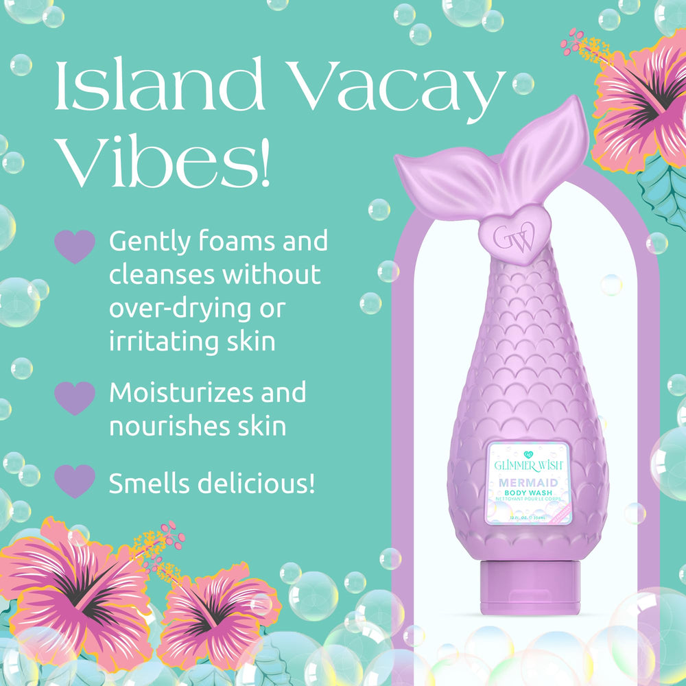 Glimmer Wish Mermaid Kids Body Wash close-up with bubbles and smooth texture.