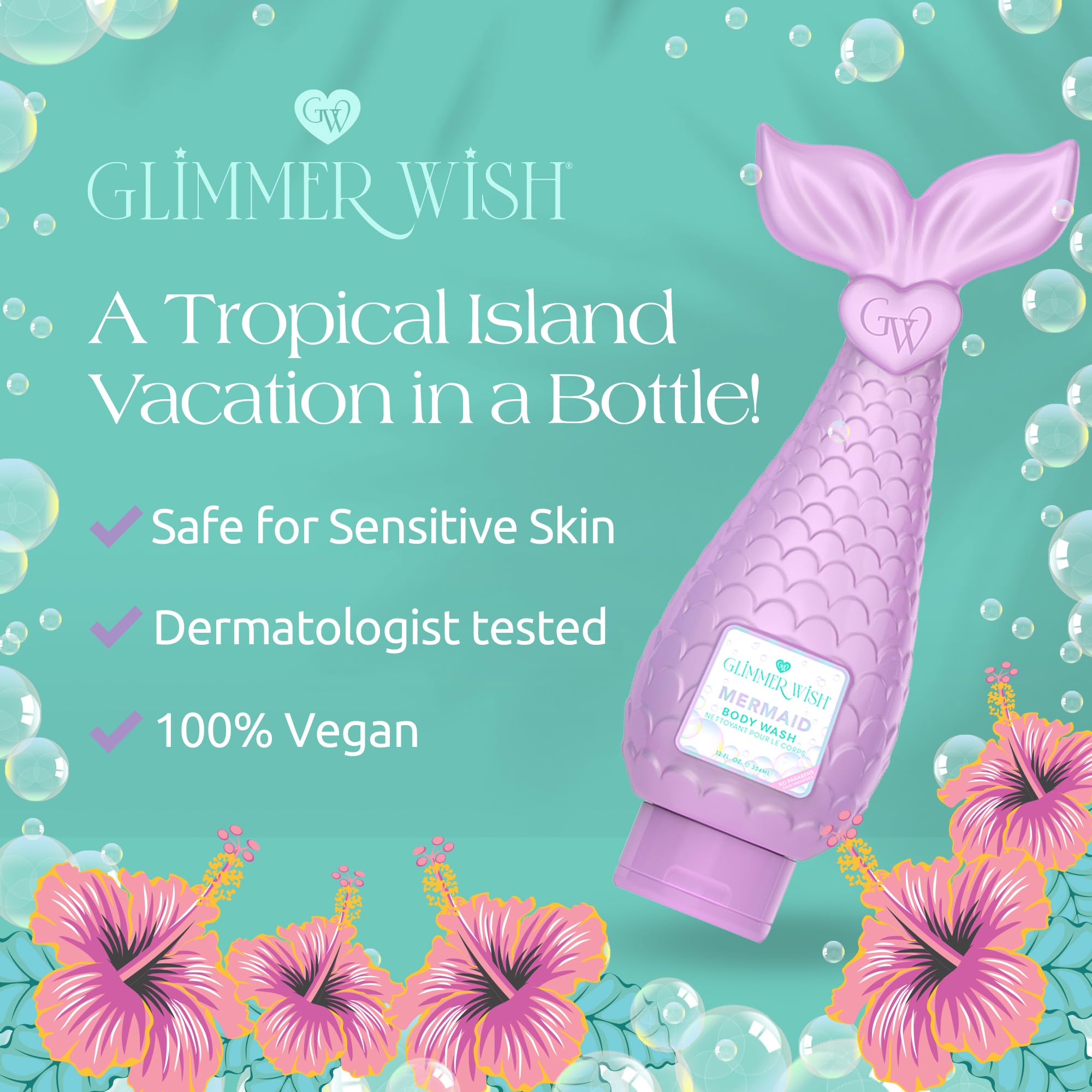 Glimmer Wish Mermaid Kids Body Wash kid in bath time scene.
