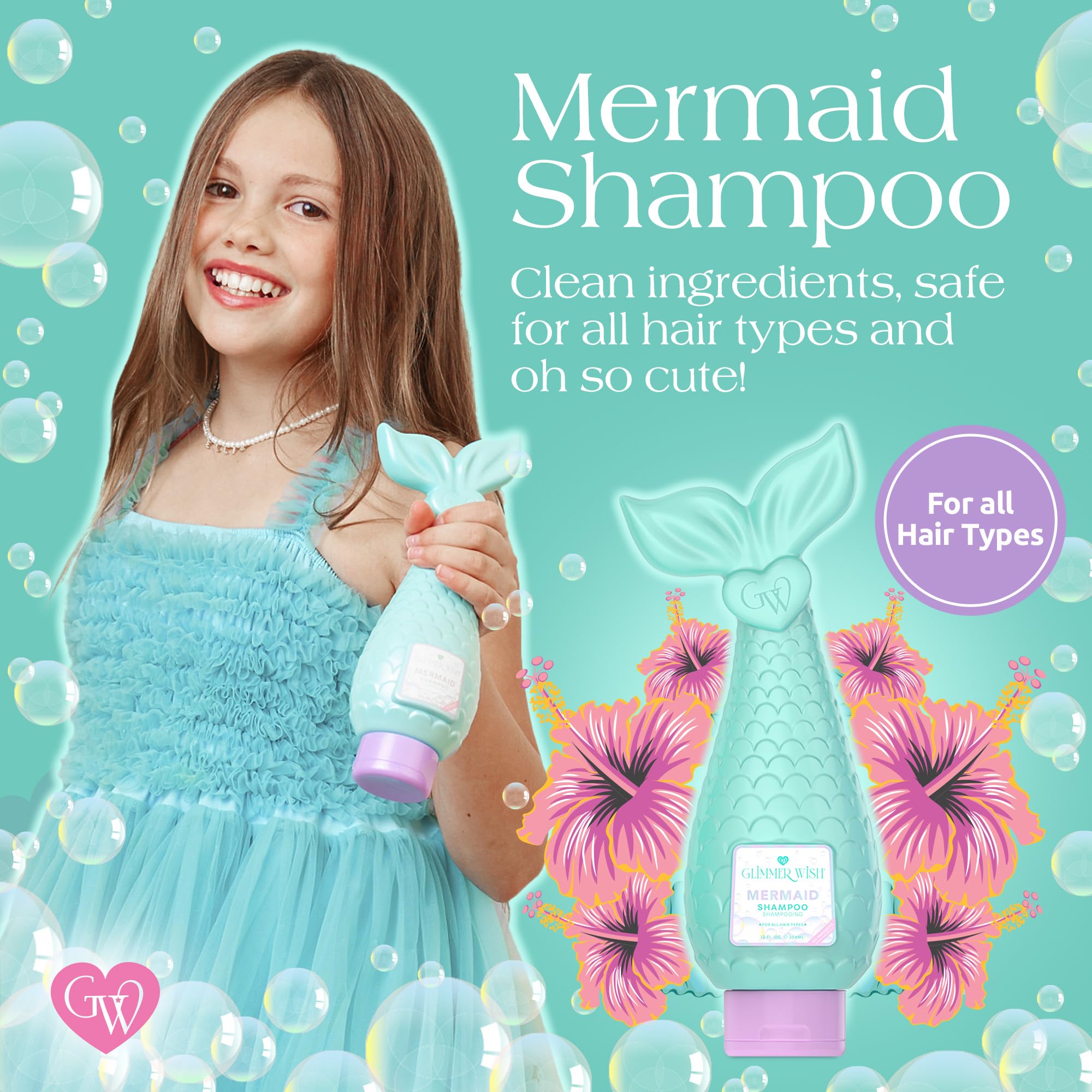 Close-up pour of Glimmer Wish Mermaid Shampoo showing smooth dispensing.