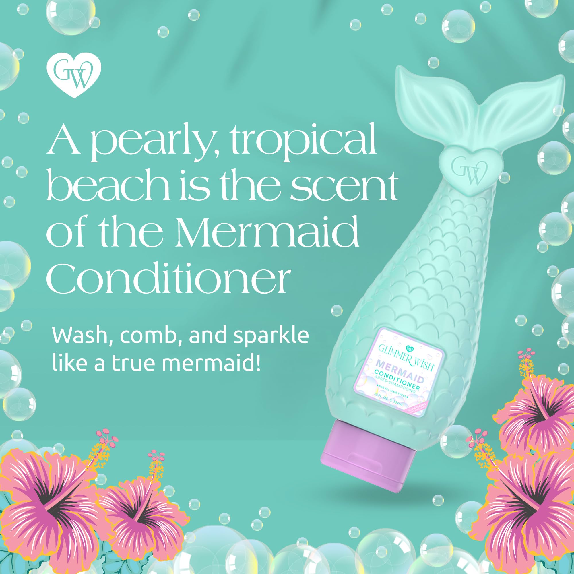 Glimmer Wish seafoam bottle highlights vegan, paraben-free formula.