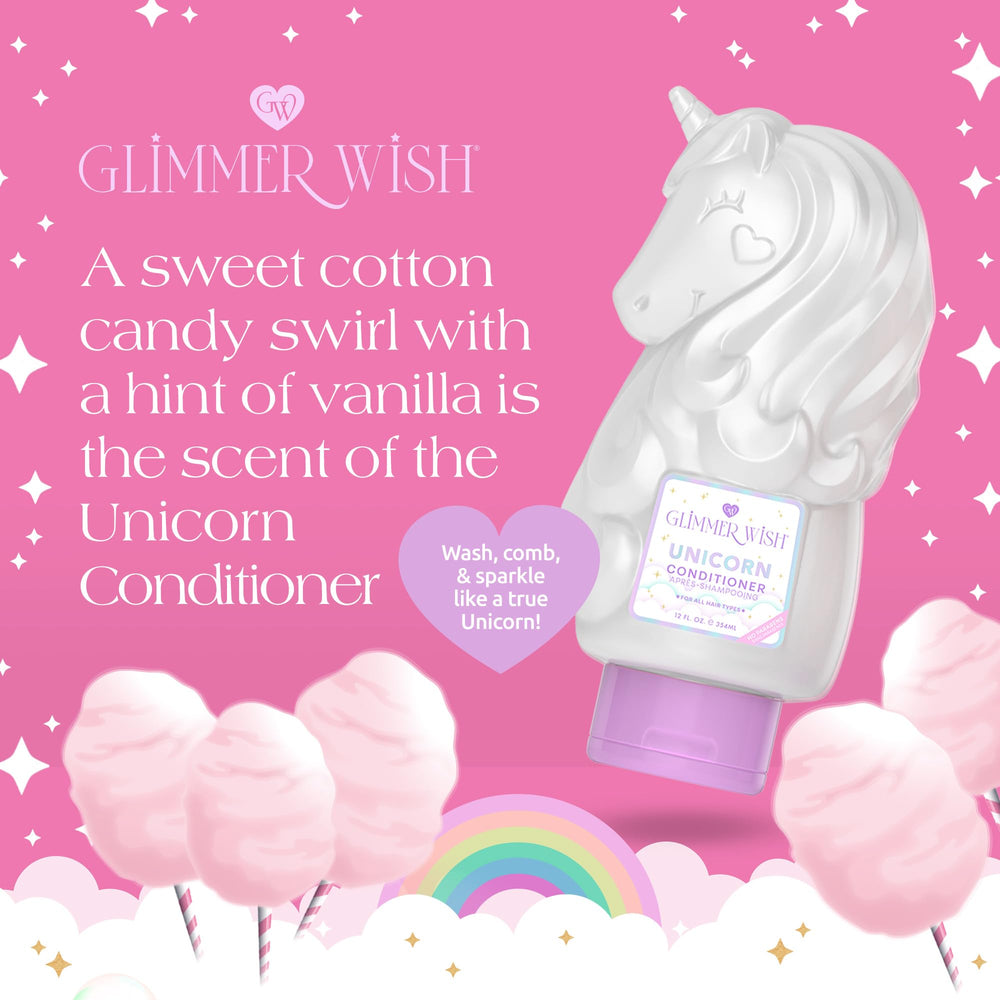 Child detangling hair after using Glimmer Wish Unicorn Conditioner
