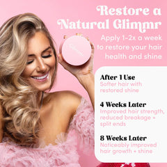 Glimmr hair mask jar and rich consistency for deep conditioning benefits.