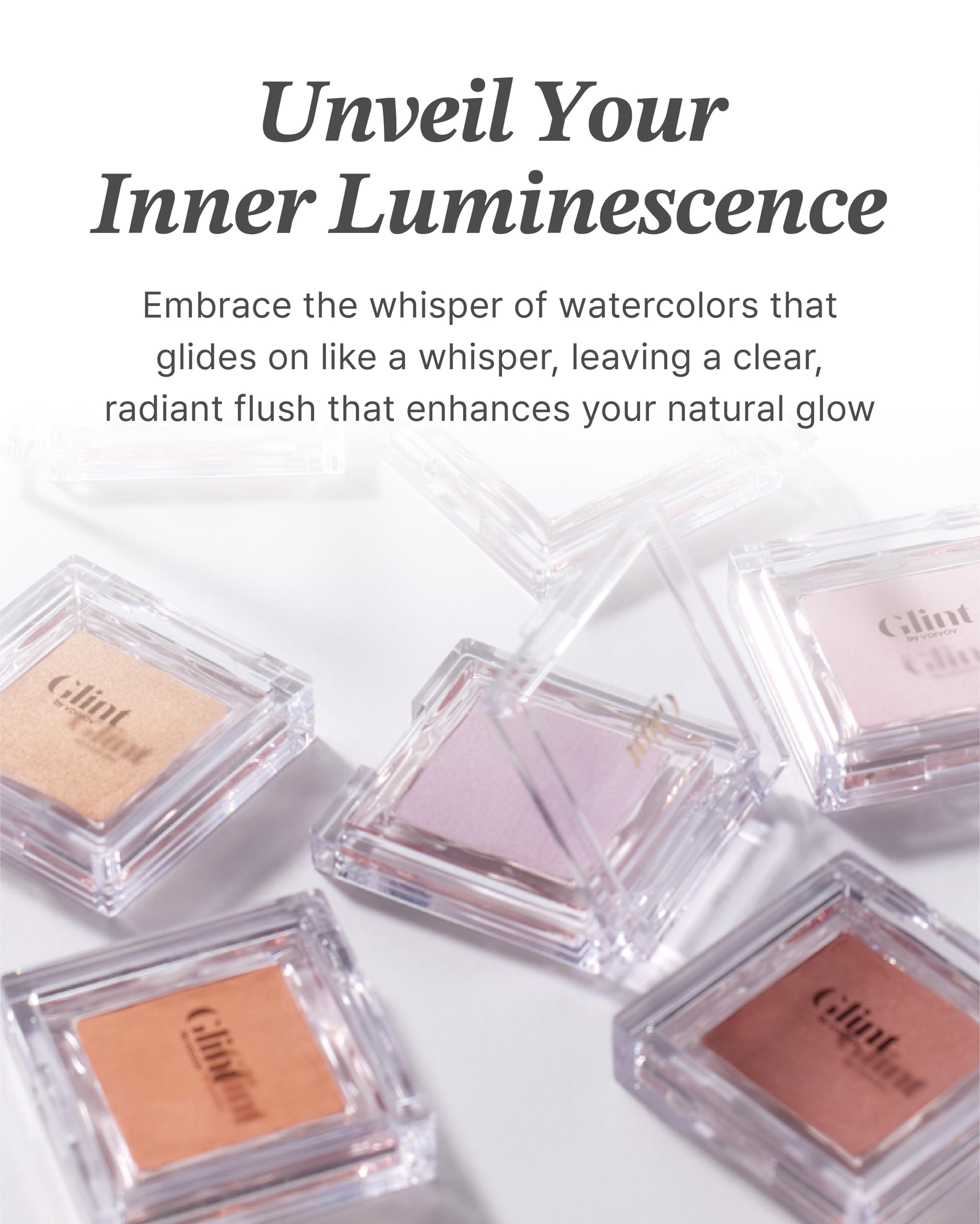 Glint Baked Blush Subtle Pearl Glow highlights micro-fine shimmer for dimensional warmth.