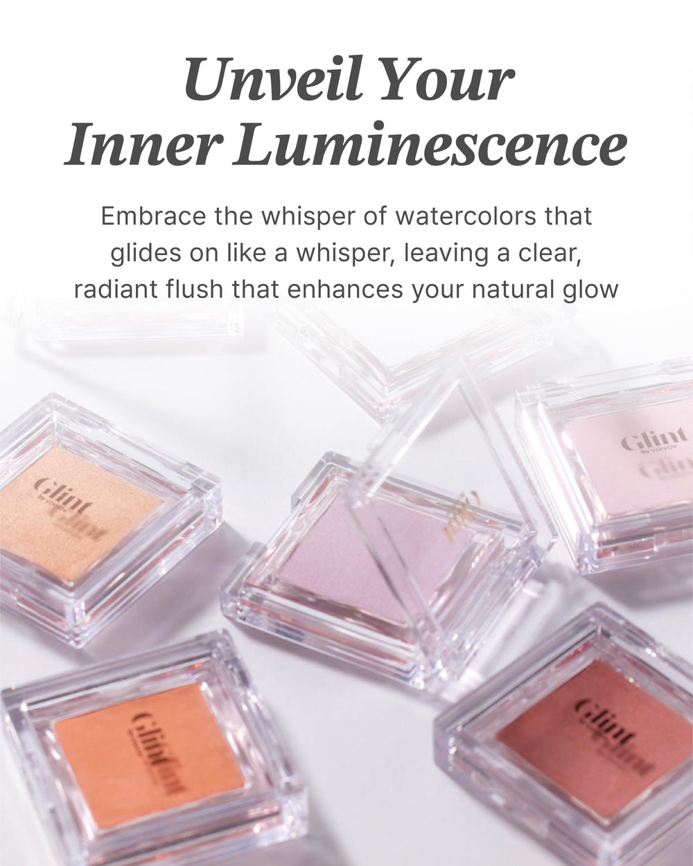 Glint Baked Blush Subtle Pearl Glow highlights micro-fine shimmer for dimensional warmth.