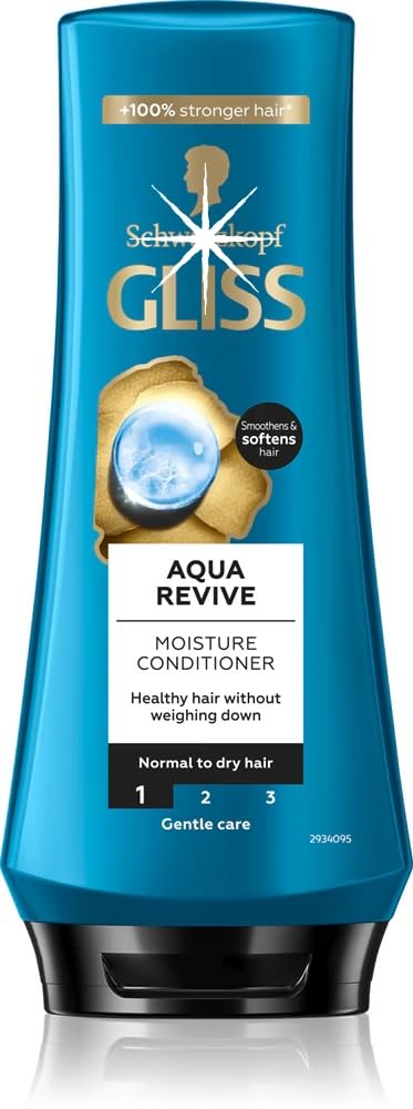 Gliss Aqua Revive Conditioner bottle showing moisture-rich formula for normal to dry hair.