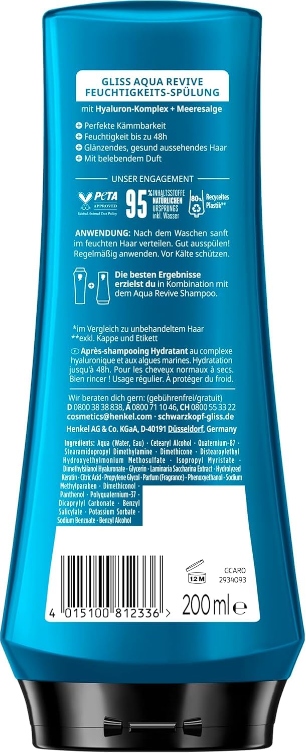 Gliss Aqua Revive conditioner being applied to damp hair for smoother detangling.