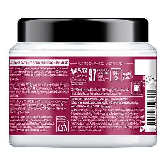 Gliss Color Radiance 4-in-1 hair mask packaging highlighting deep restoration and color
