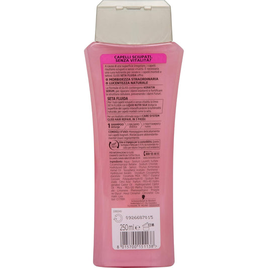 Gliss Liquid Silk Shampoo on damp hair showing a smooth surface and soft feel.