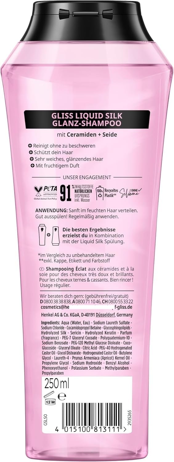 Gliss Liquid Silk Shampoo on wet hair delivering soft, manageable texture