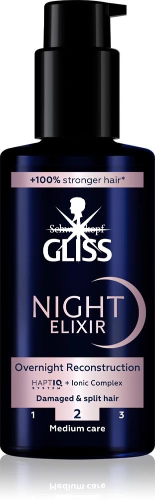 Gliss Night Elixir bottle with pump for easy overnight repair