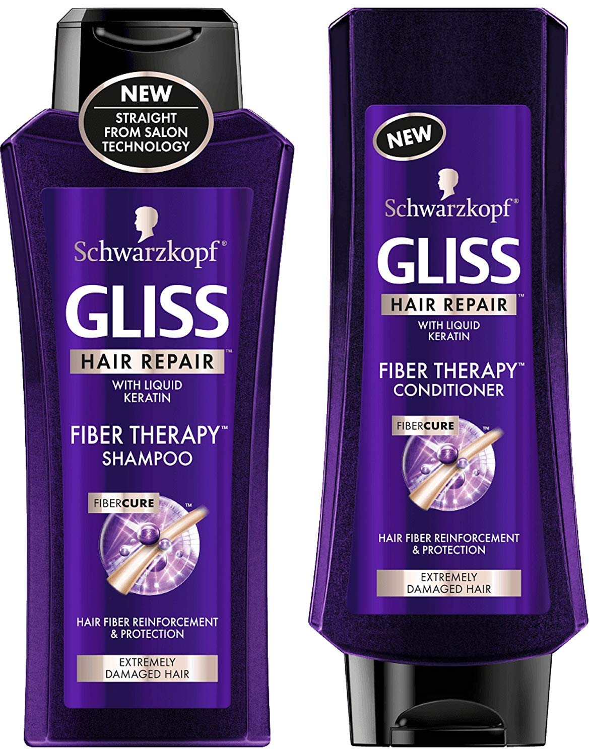 GLISS by Schwarzkopf Fiber Therapy shampoo bottle for damaged hair, supports nourishment and manageability.