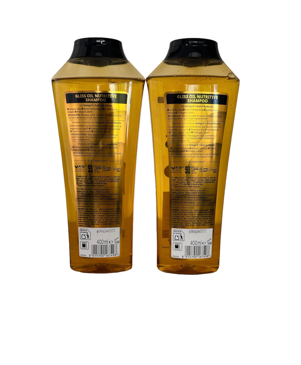 Gliss Shampoo Oil Nutritive label closeup emphasizes liquid keratin for shine and strength.