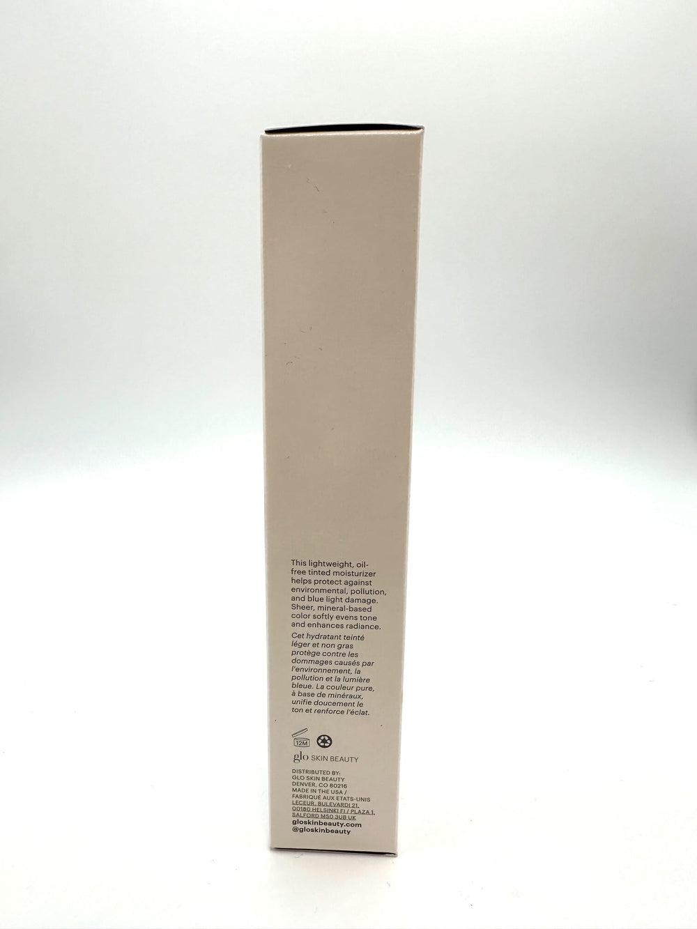Glo Skin Beauty C-Shield mineral pigments indicate sheer coverage and glow.