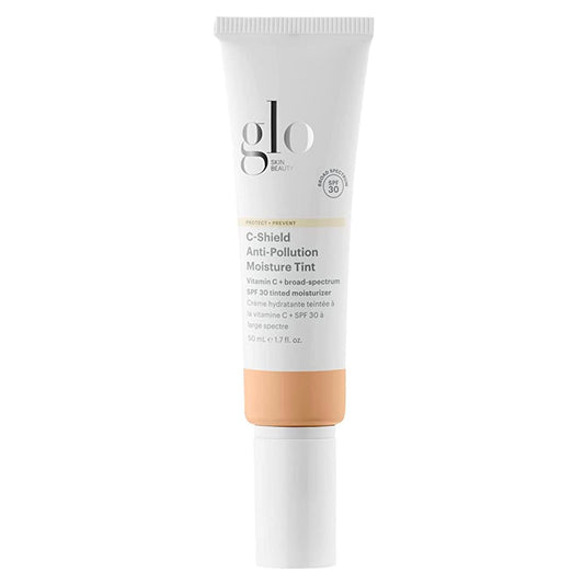 Glo Skin Beauty C-Shield tinted moisturizer bottle with lightweight coverage and SPF