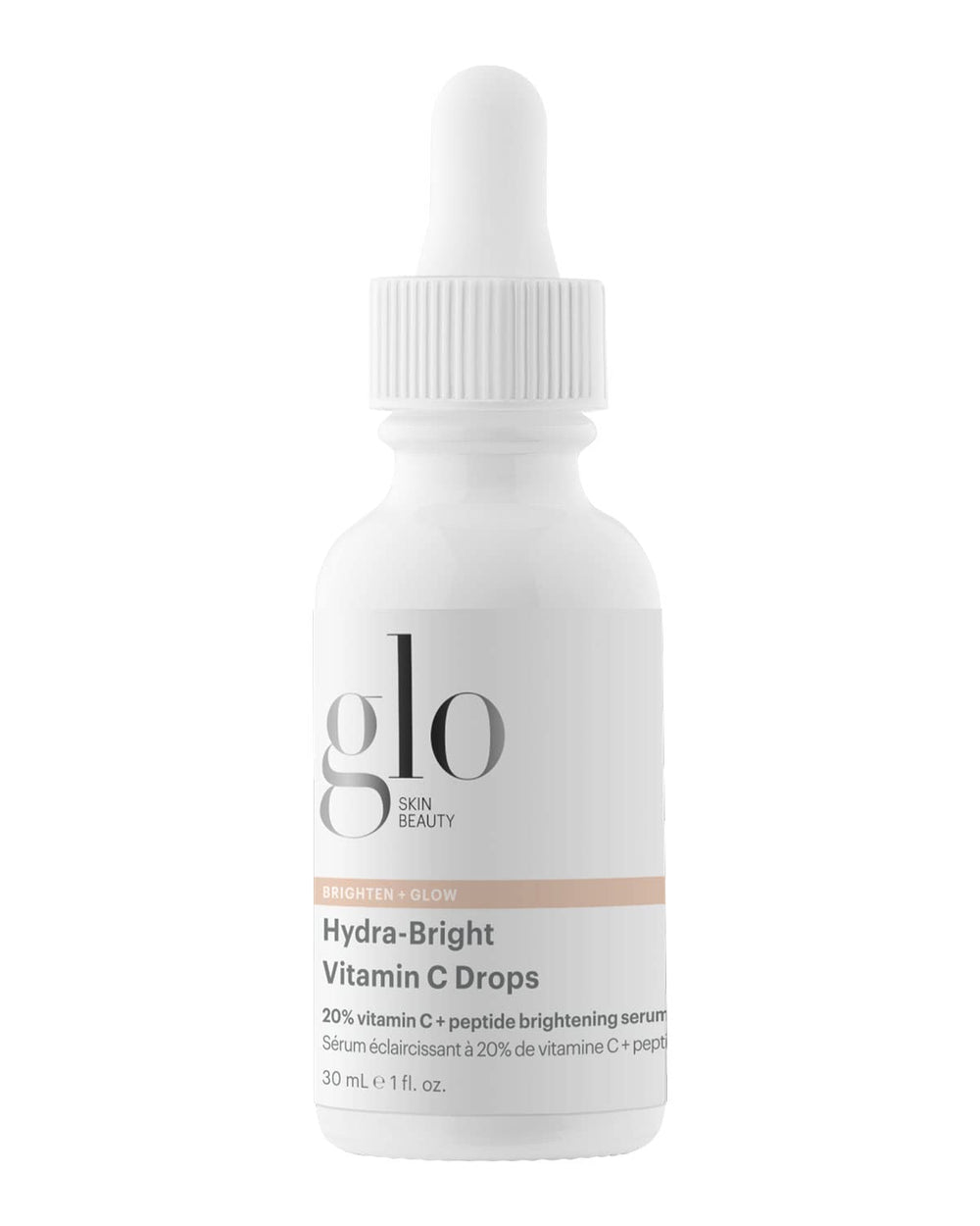 Glo Skin Beauty Hydra-Bright Drops bottle close-up highlighting brightening serum