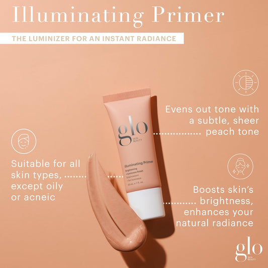 Glo Skin Beauty Illuminating Primer texture close-up showing creamy consistency for smooth application.